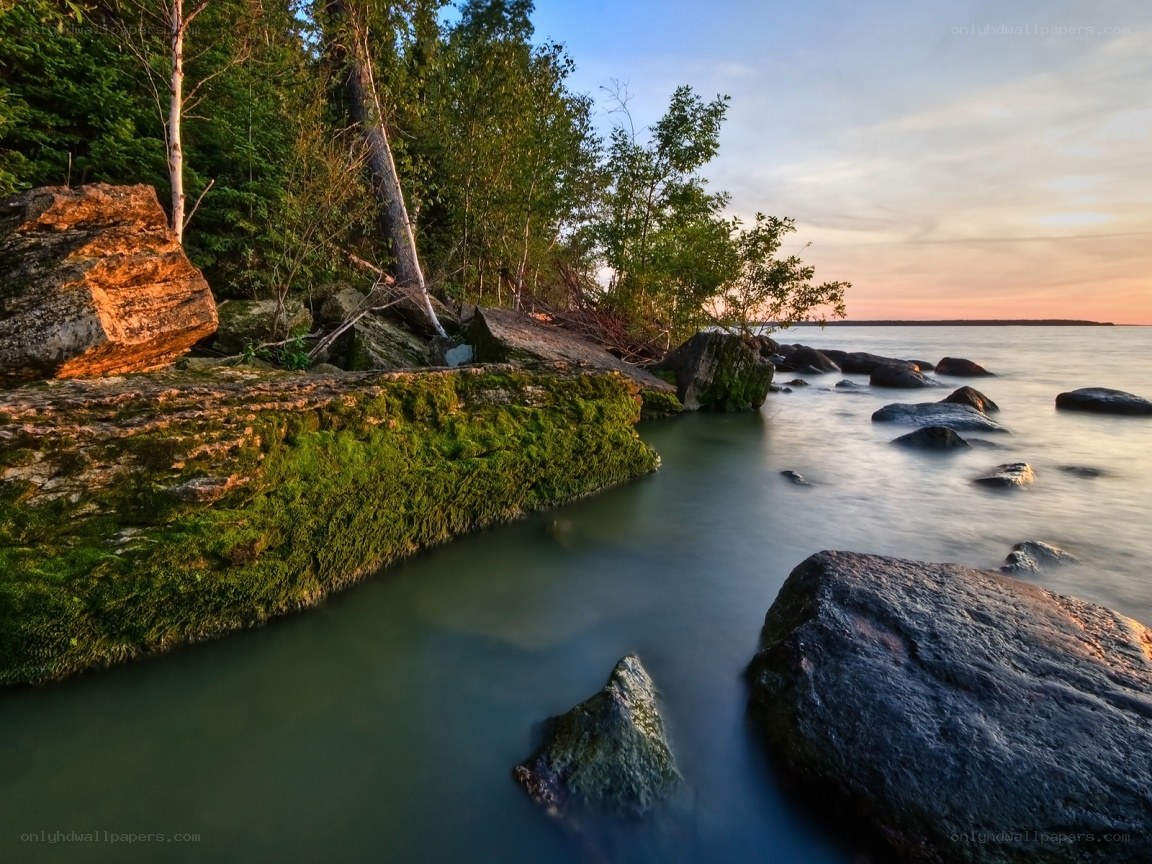 Rocky shore at sunset