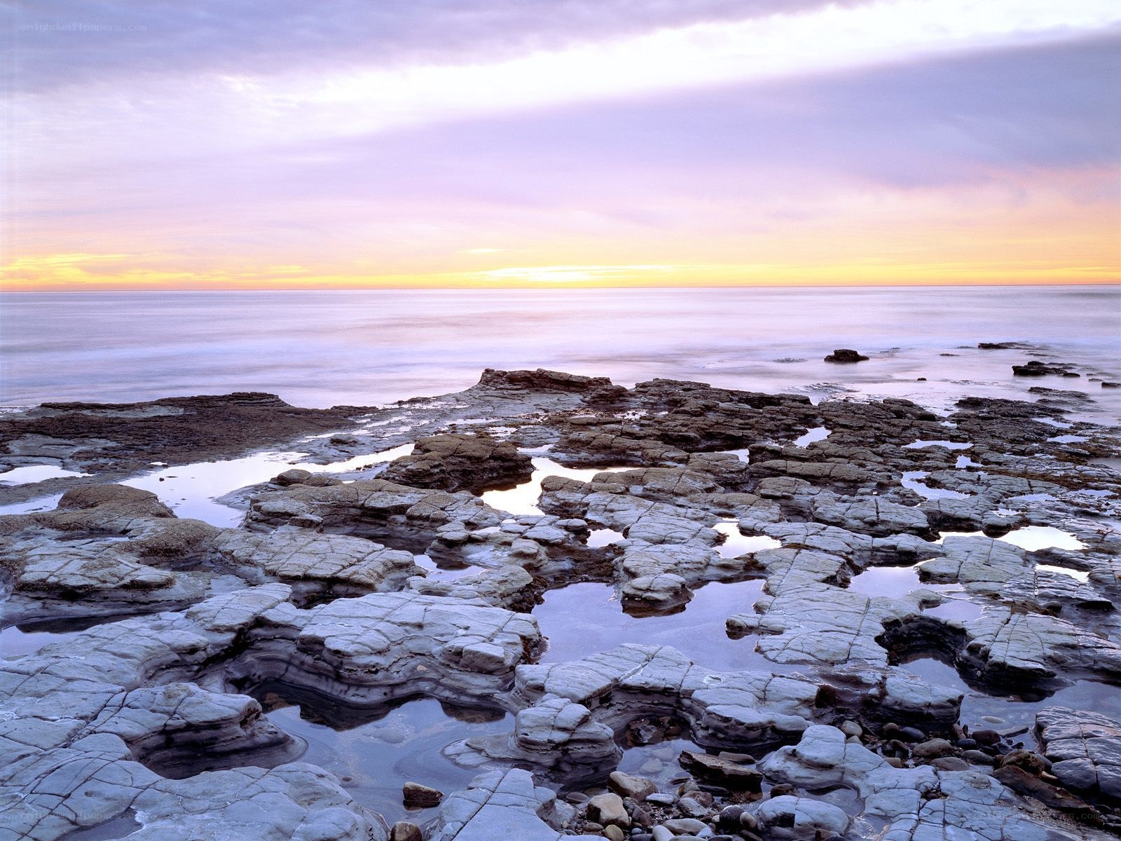 Rocky shore at sunset