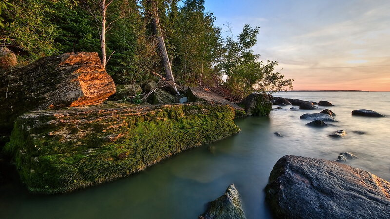 Rocky shore at sunset
