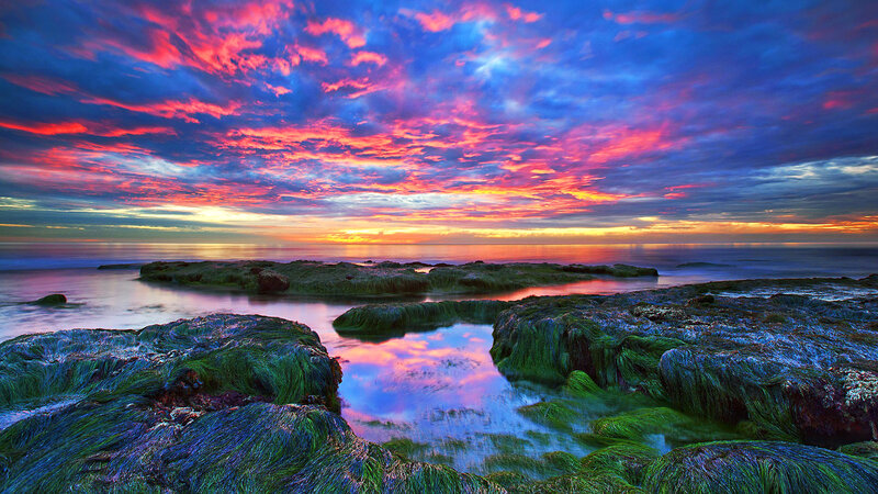 Rocky Shore at Sunset — Blue, Dramatic, Photograph, Rocks, Sea