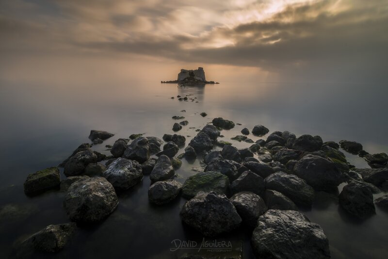 Rocky Shore at Sunset — Gray