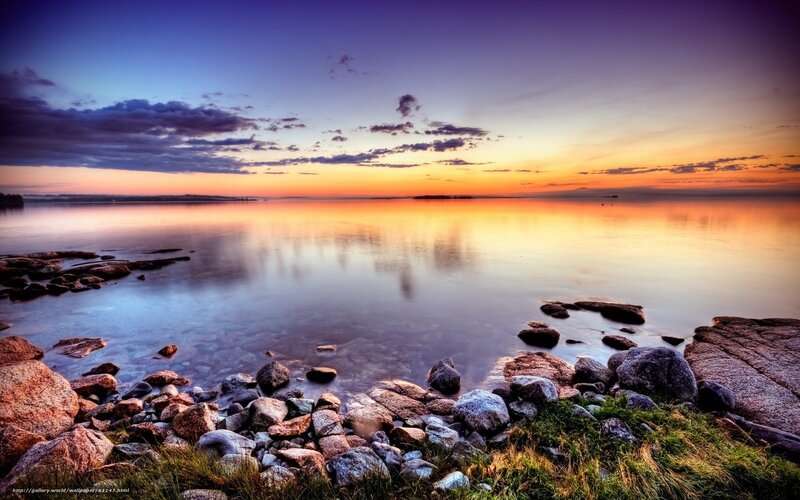 Rocky Shore at Sunset — Orange, Serene