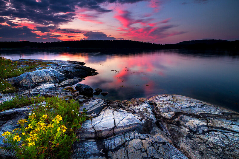 Rocky Shore at Sunset — Pink