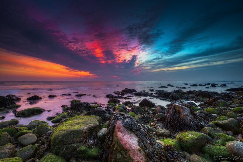 Rocky Shore at Sunset — Purple, Dramatic, Photograph, Rocks