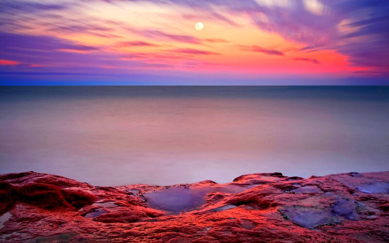 Rocky Shore at Sunset — Purple, Dramatic