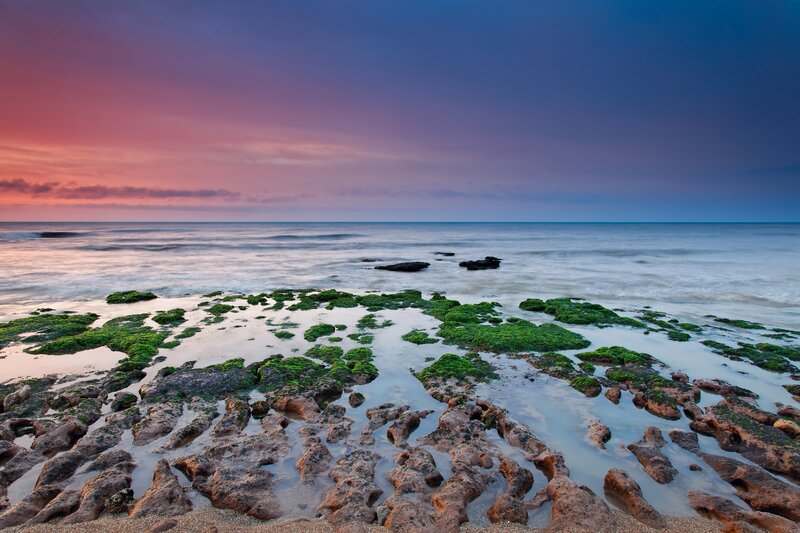 Rocky Shore at Sunset — Purple, Serene, Photograph, Ocean