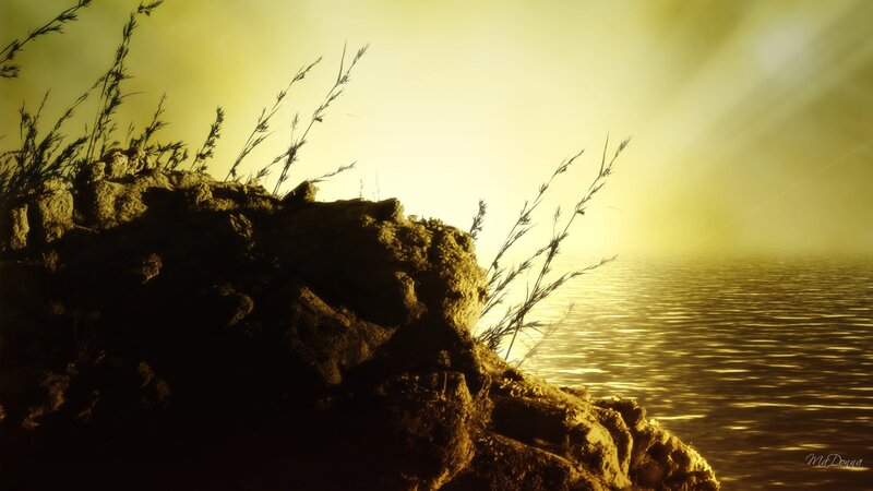 Rocky Shore at Sunset — Yellow
