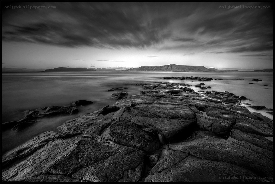 Rocky shore at twilight