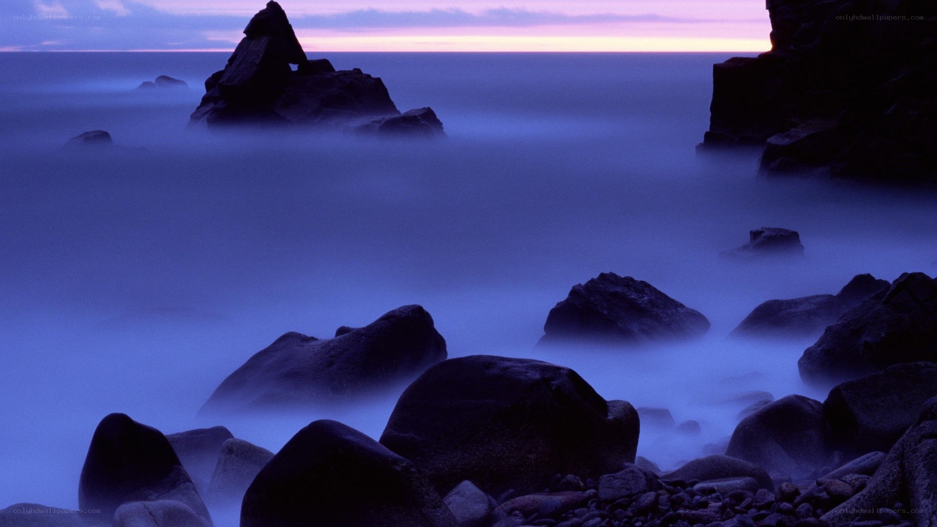 Rocky shore at twilight