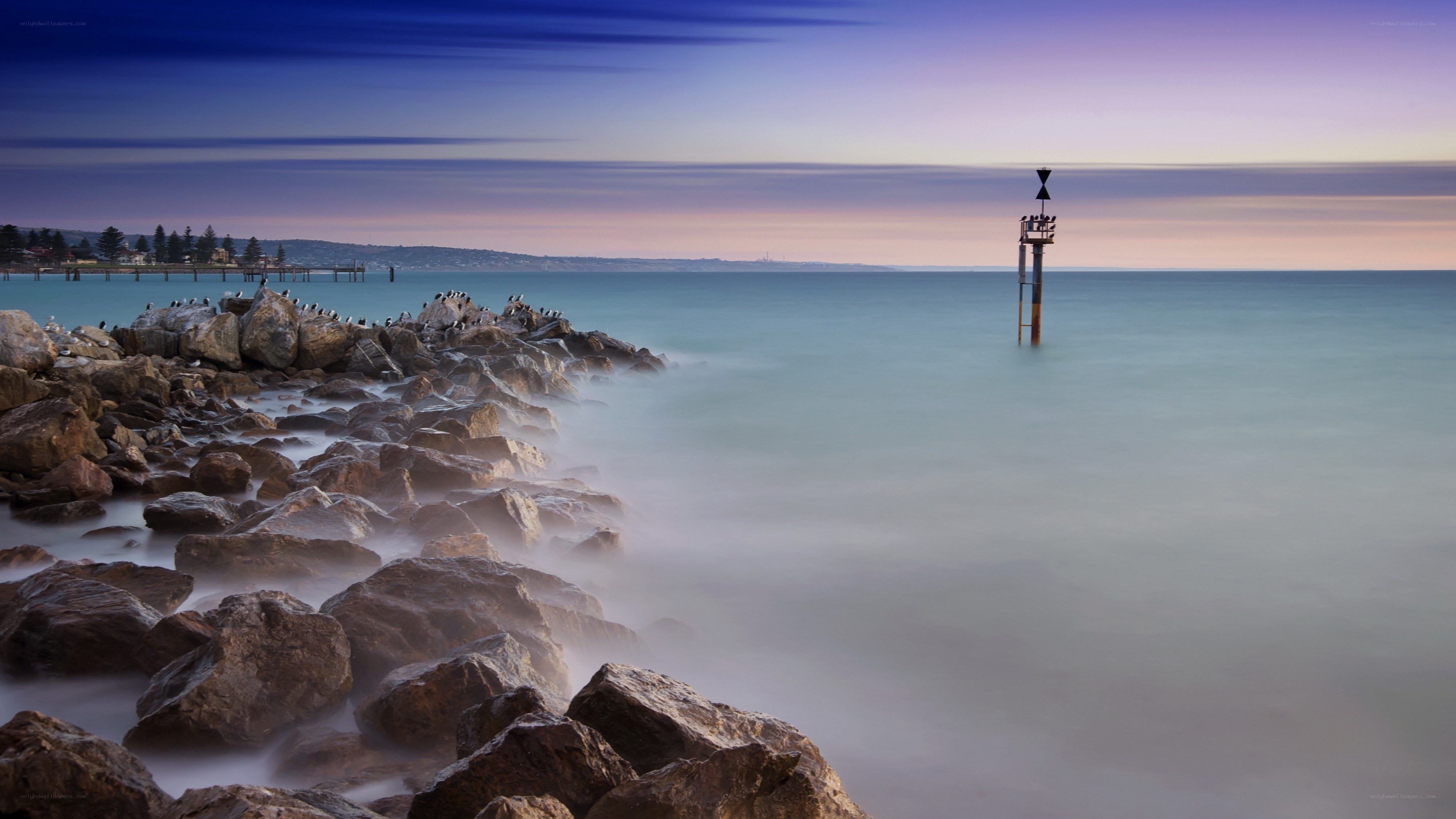 Rocky shore at twilight