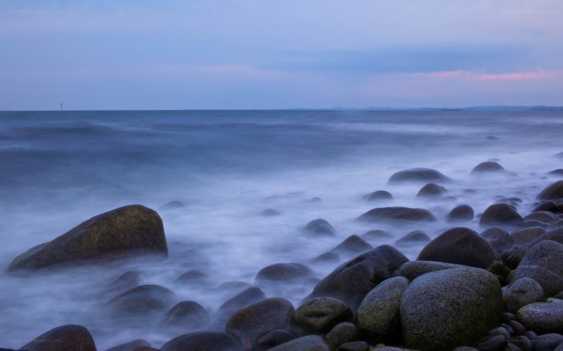 Rocky shore at twilight