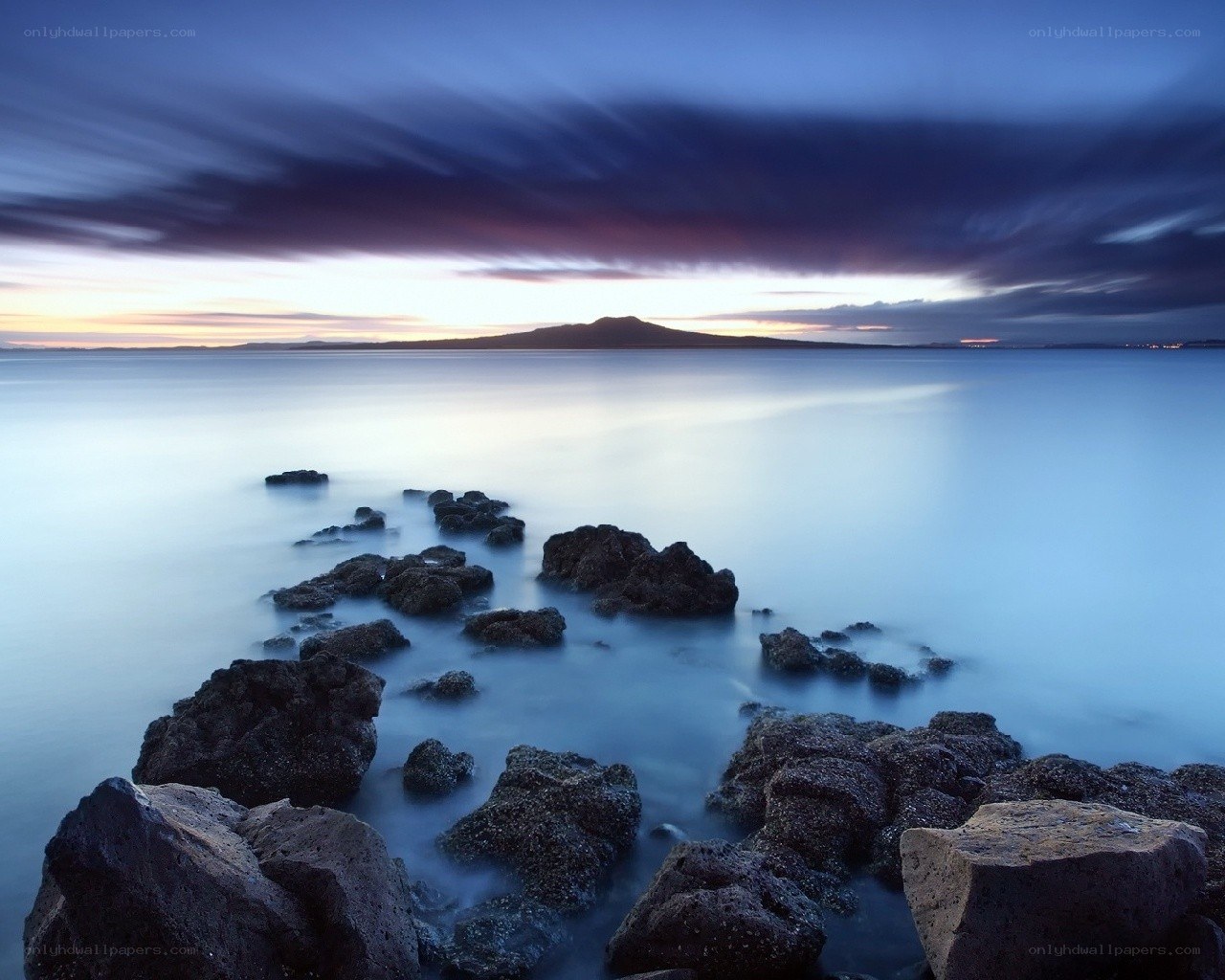 Rocky shore at twilight