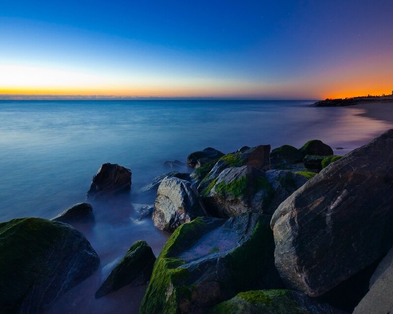 Rocky shore at twilight