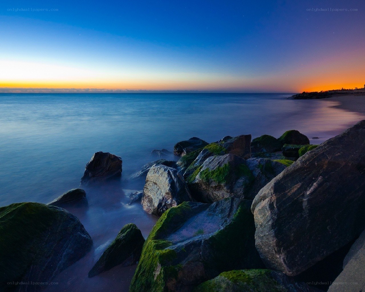 Rocky shore at twilight