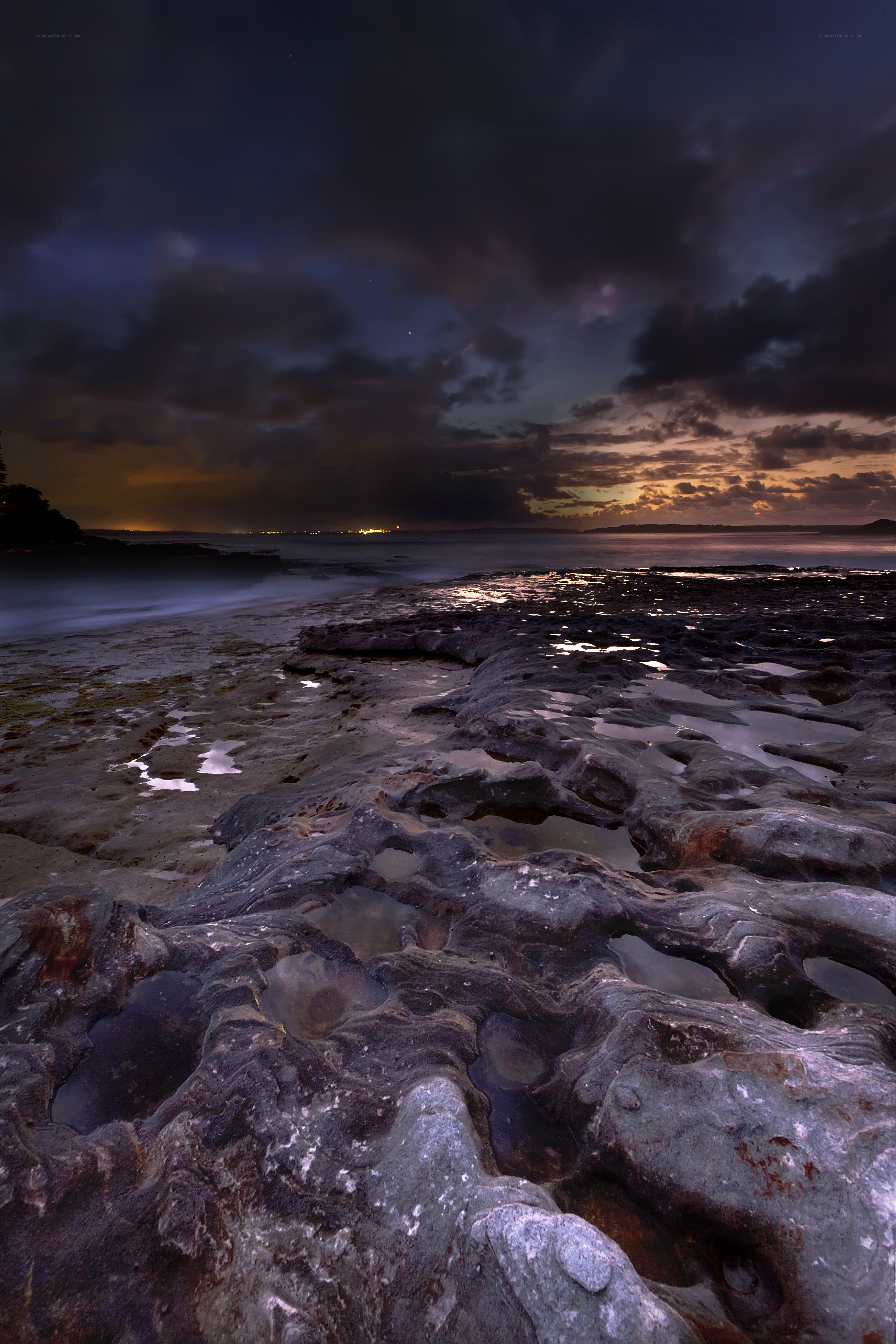 Rocky shore at twilight