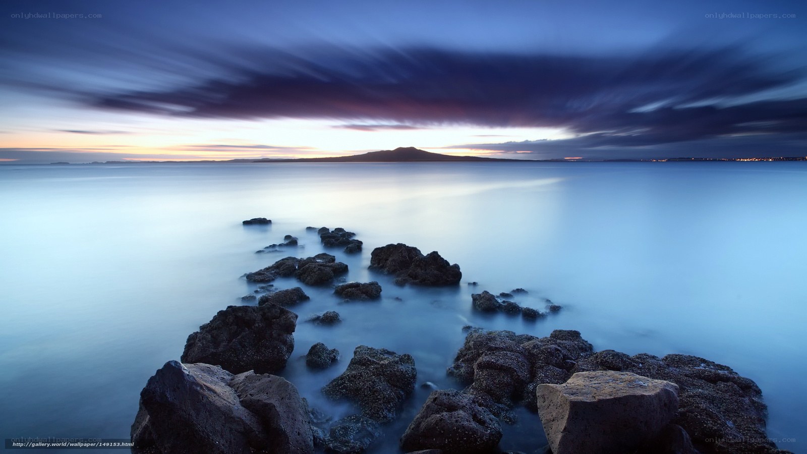 Rocky shore at twilight
