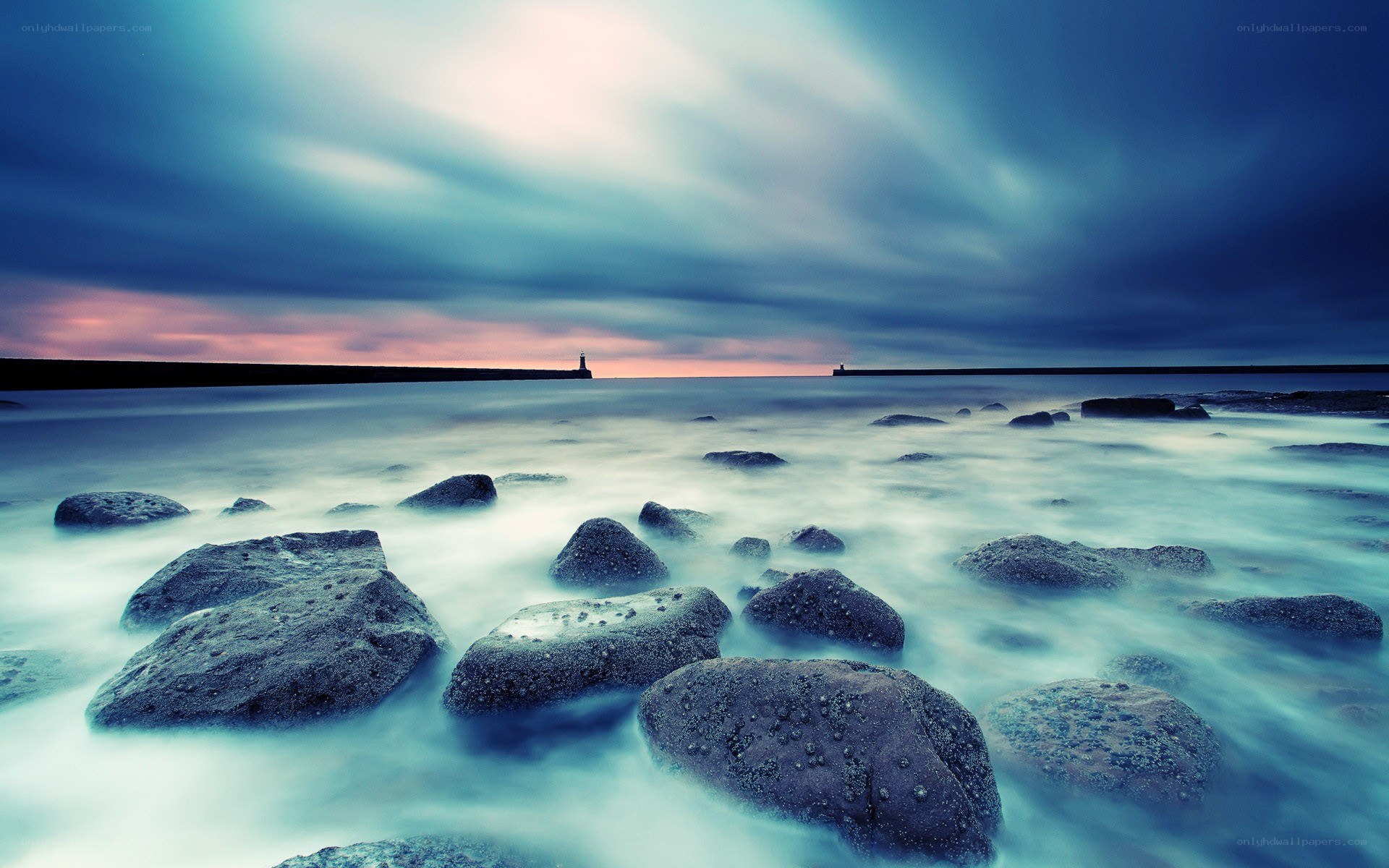 Rocky shore at twilight