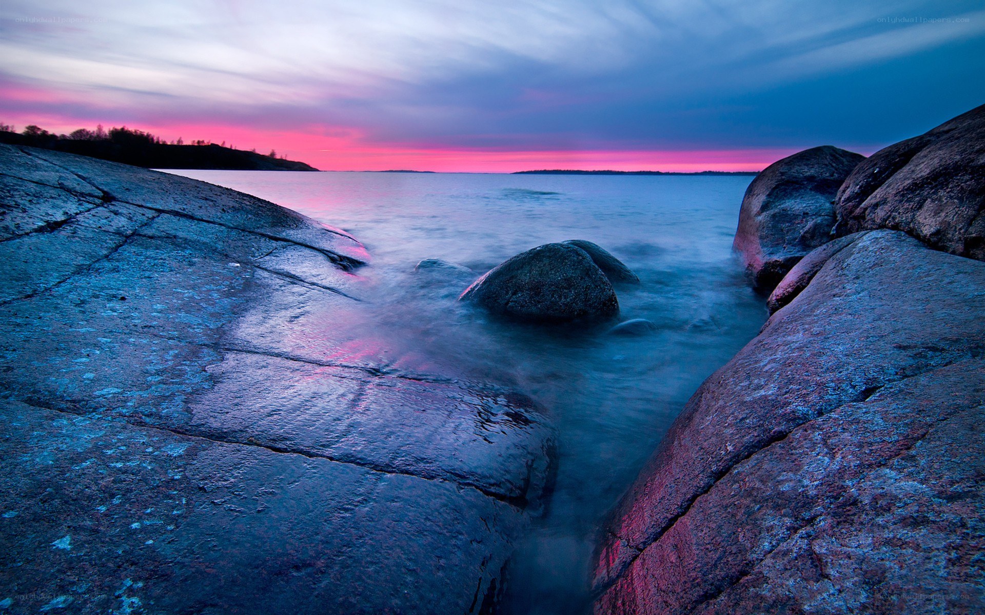 Rocky shore at twilight