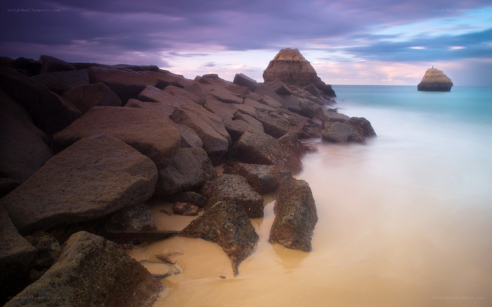 Rocky shore at twilight