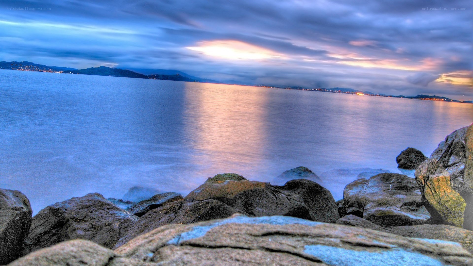 Rocky shore at twilight
