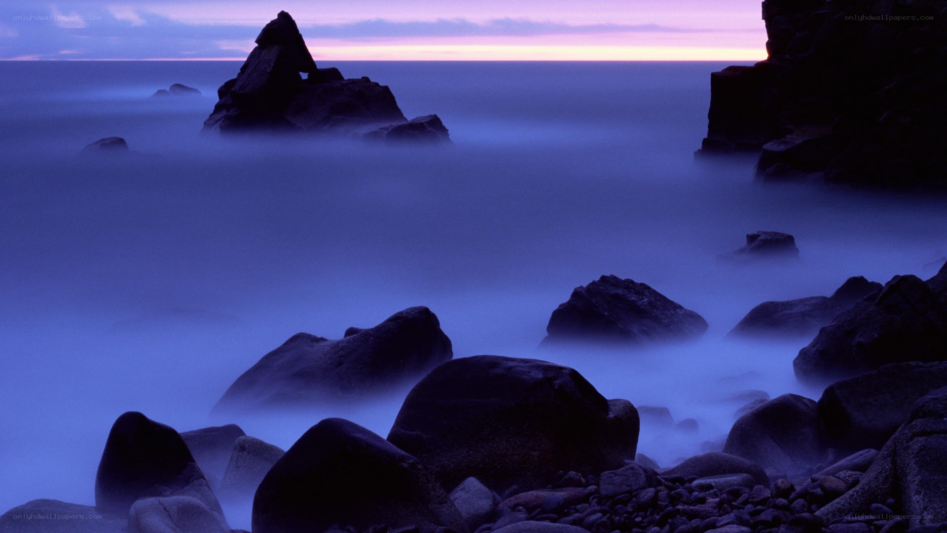 Rocky shore at twilight