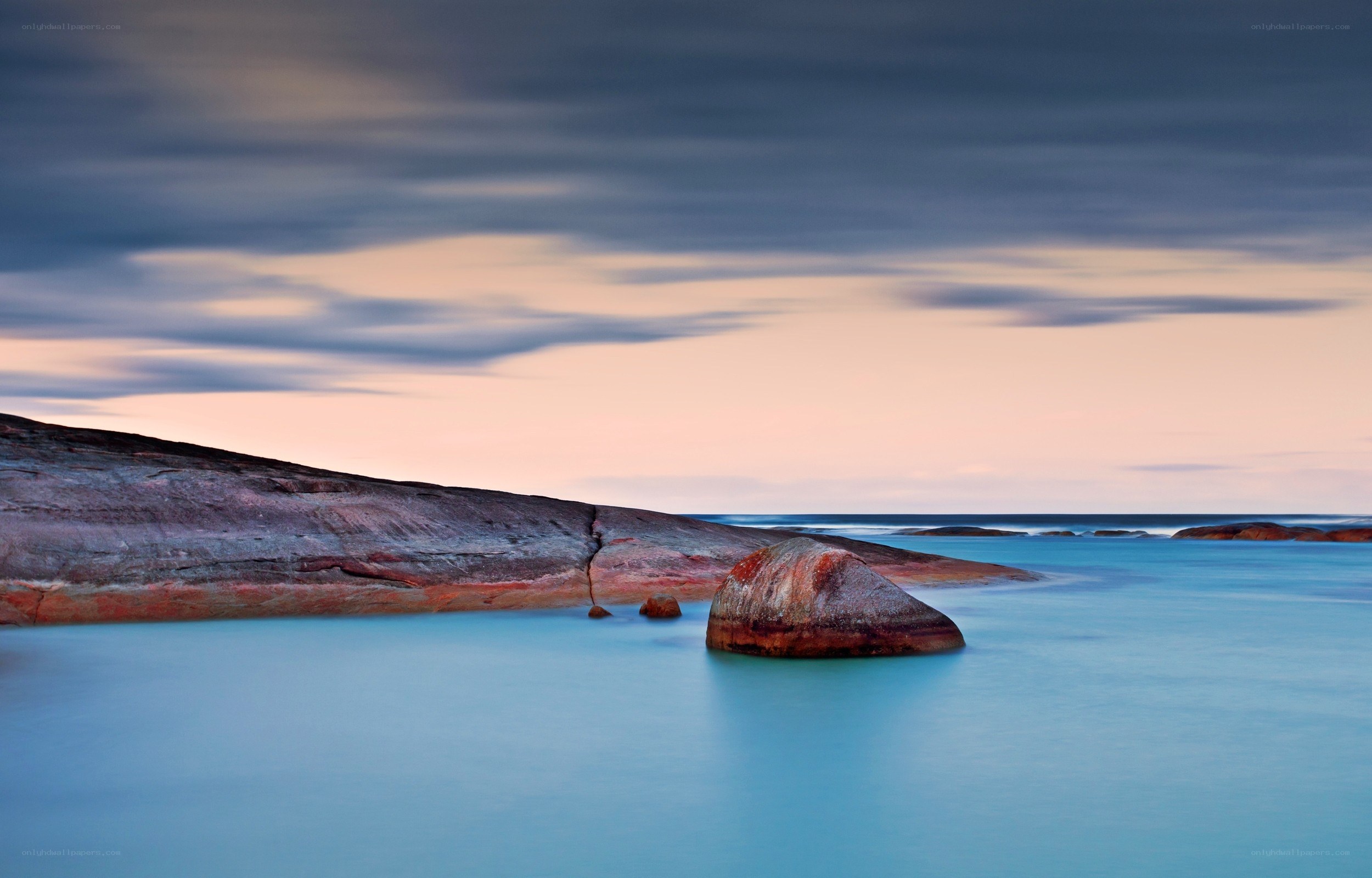 Rocky shore at twilight
