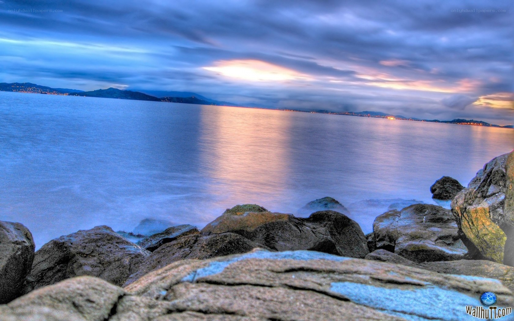Rocky shore at twilight