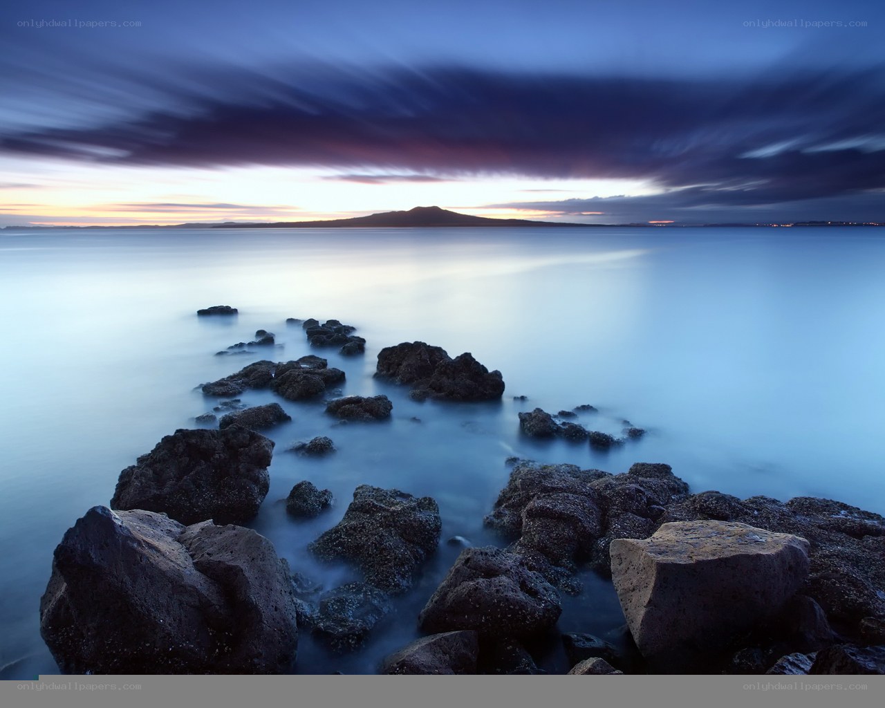 Rocky shore at twilight