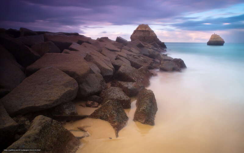 Rocky shore at twilight