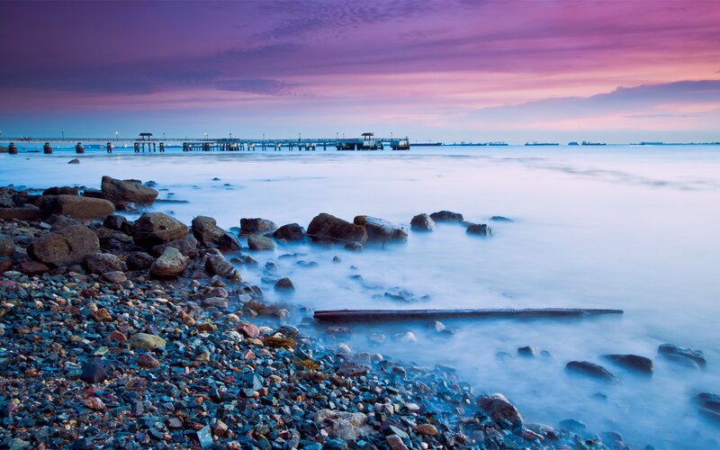 Rocky Shore at Twilight — Purple, Serene