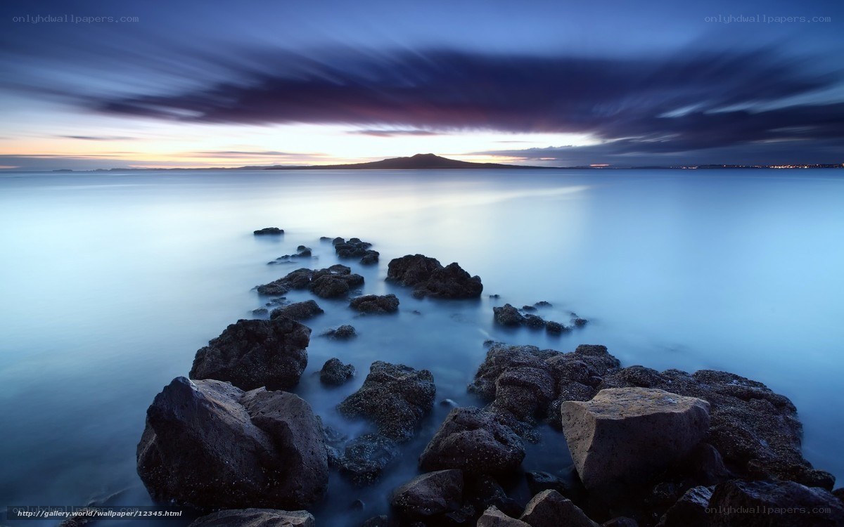 Rocky shore at twilight