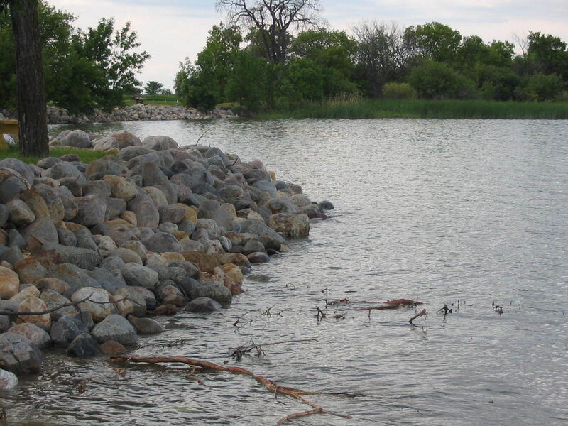 rocky shore by a lake