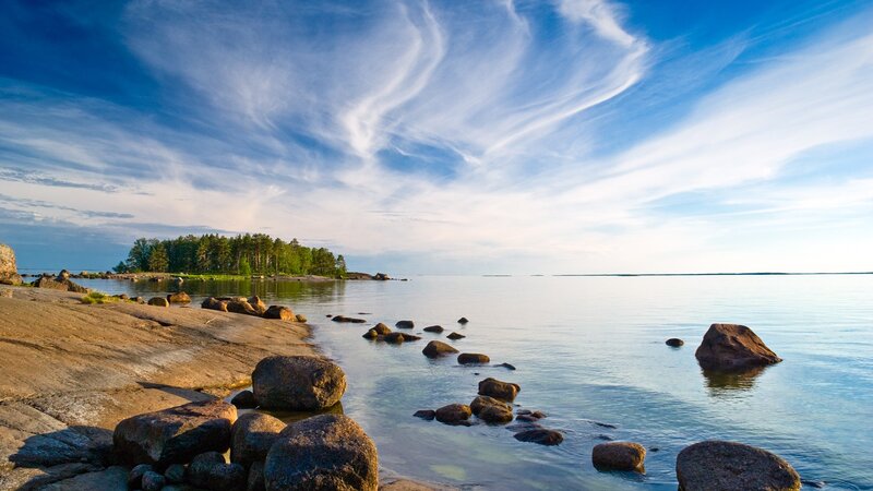 Rocky shore with calm sea