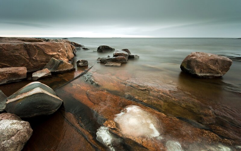 Rocky shore with calm sea