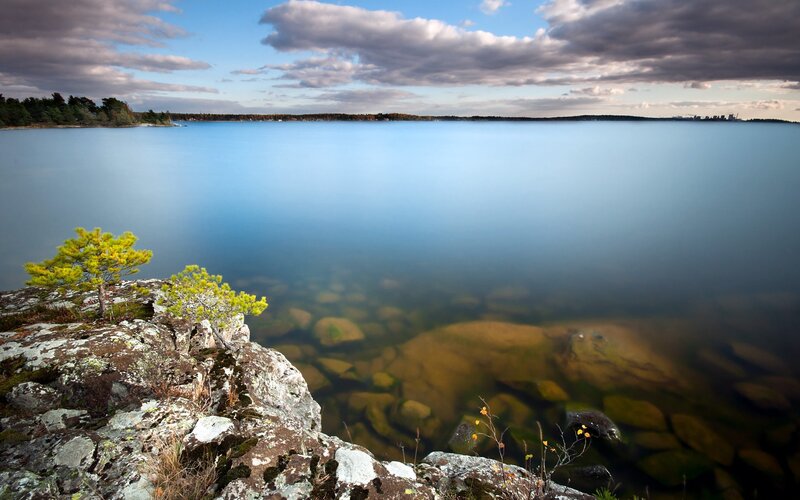 Rocky shore with calm water