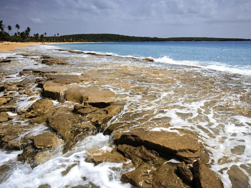 Rocky Shoreline at Beach — Blue, Serene