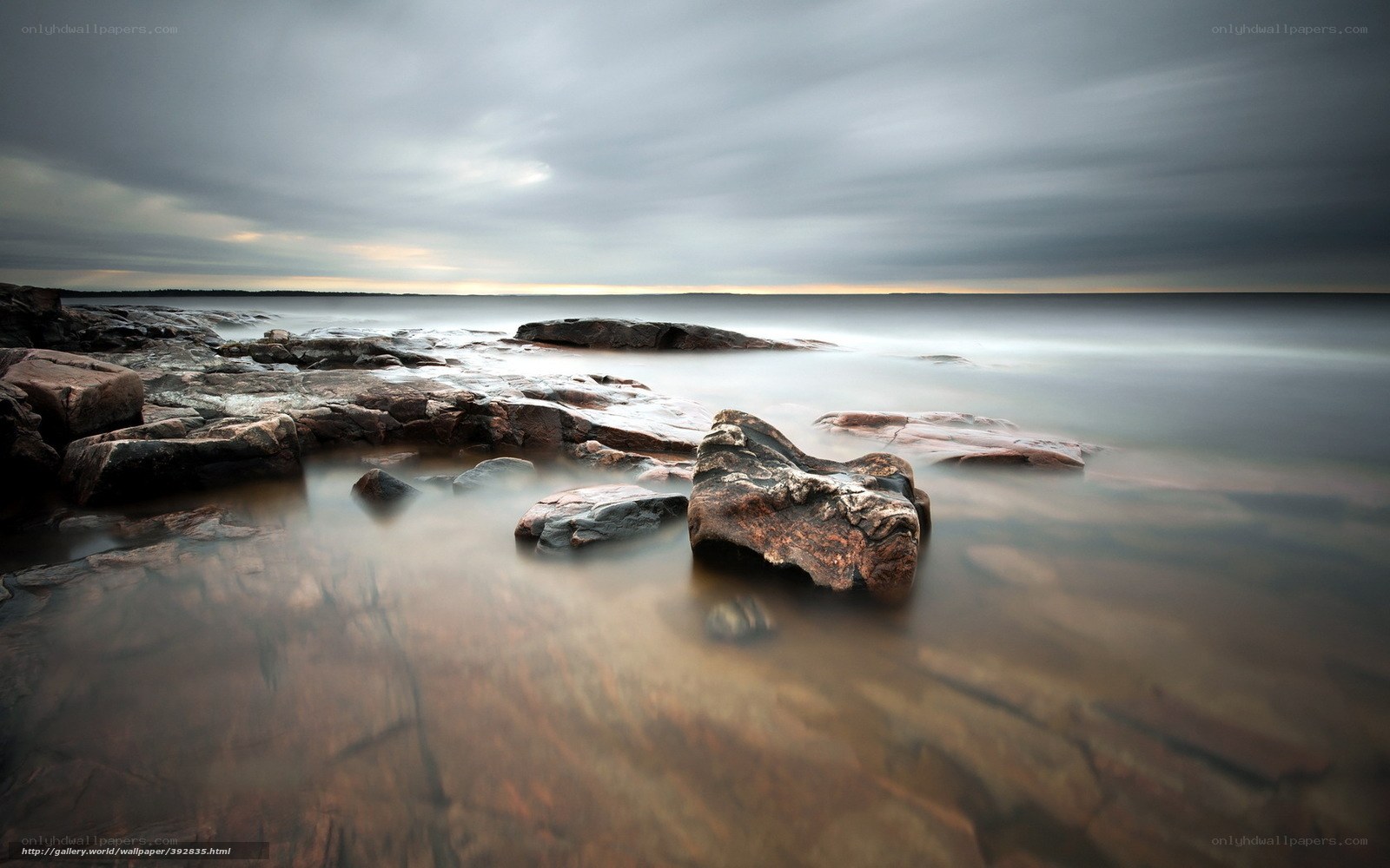 Rocky shoreline at dusk