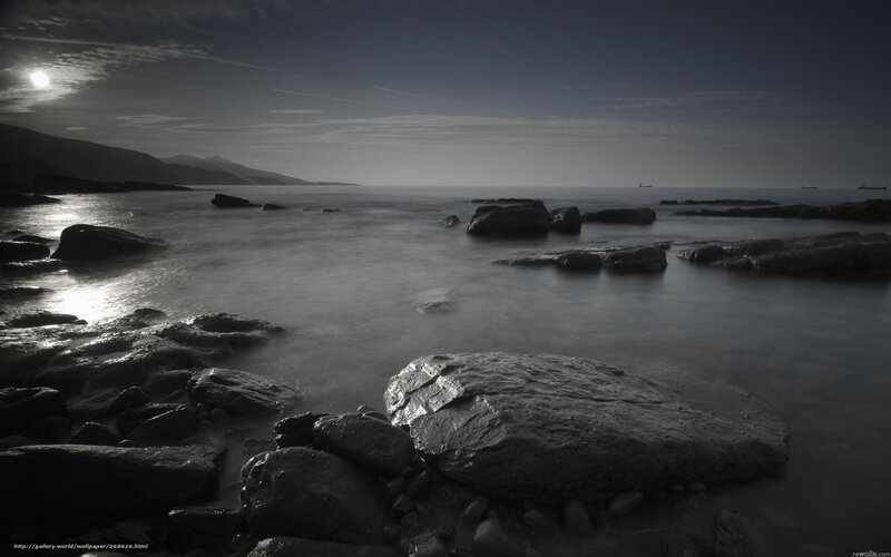 Rocky Shoreline at Dusk — Black, Serene