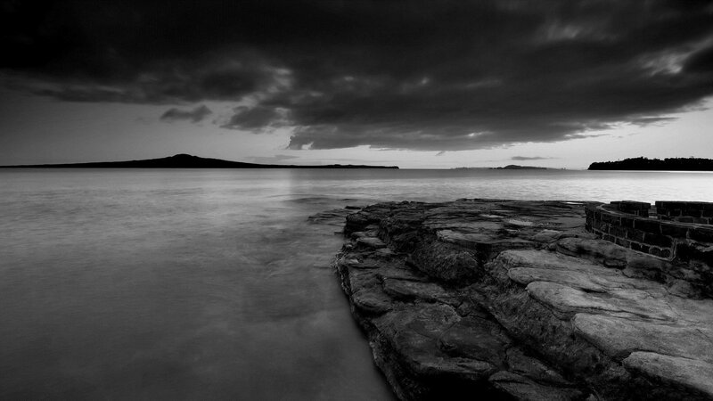 Rocky Shoreline at Dusk — Black
