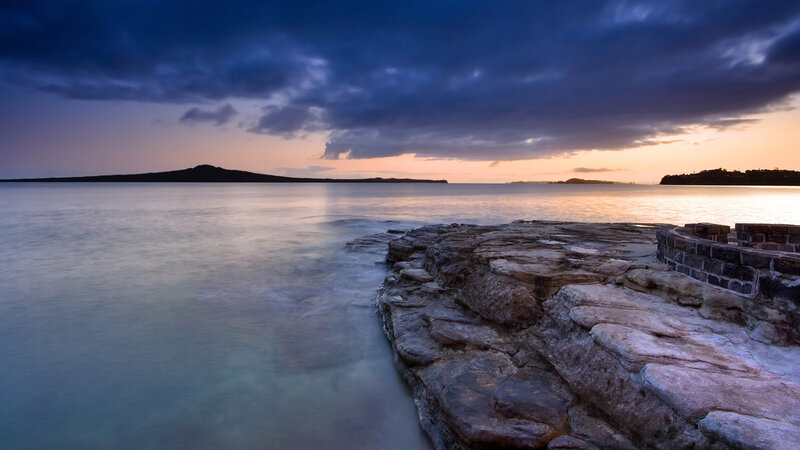 Rocky Shoreline at Dusk — Blue