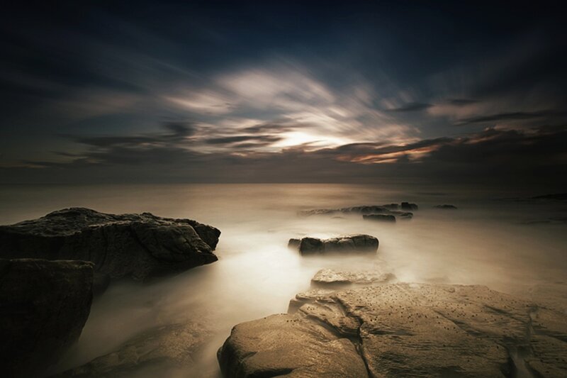 Rocky Shoreline at Dusk — Dark Blue