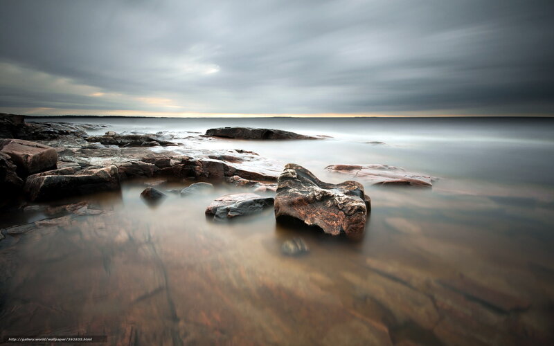 Rocky Shoreline at Dusk — Gray, Calm