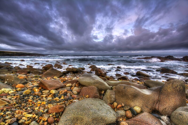 Rocky Shoreline at Dusk — Gray, Dramatic, Night