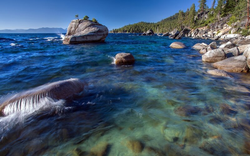 Rocky Shoreline at Lake — Blue, Serene