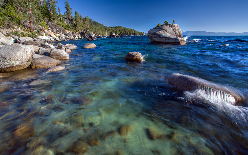 Rocky Shoreline at Lake — Blue