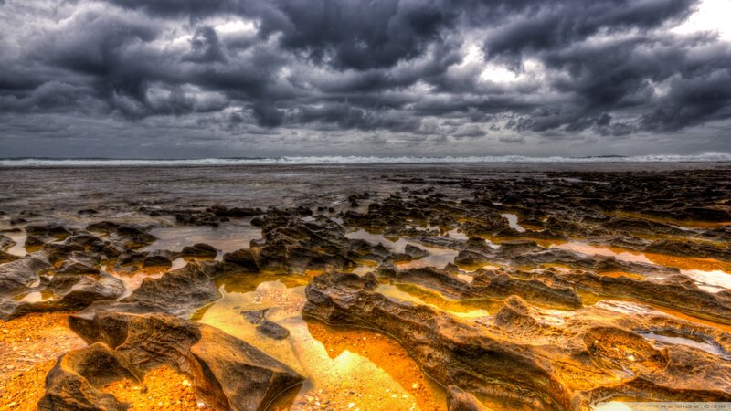 Rocky Shoreline at Low Tide — Gray, Dramatic