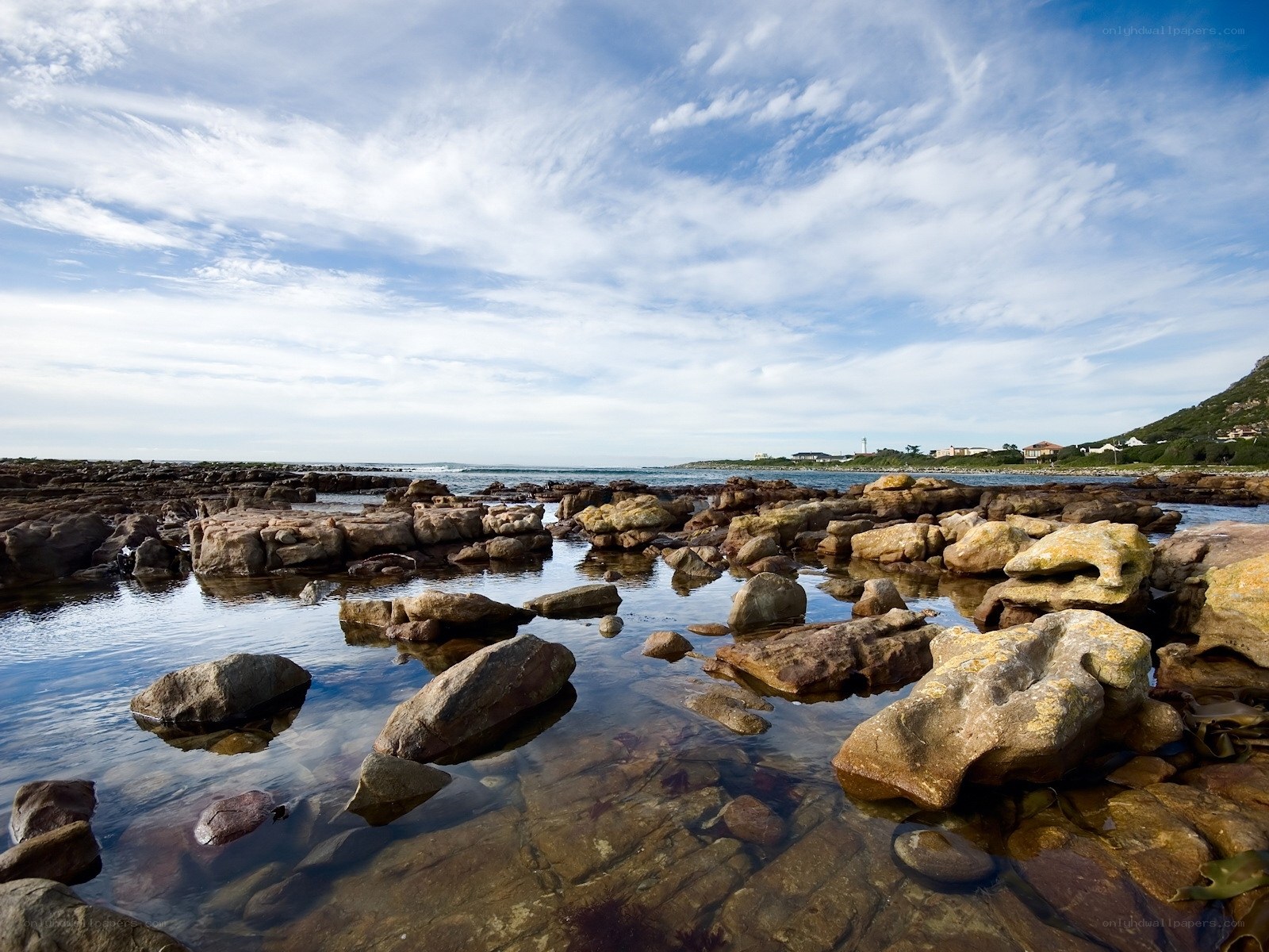 Rocky shoreline at low tide
