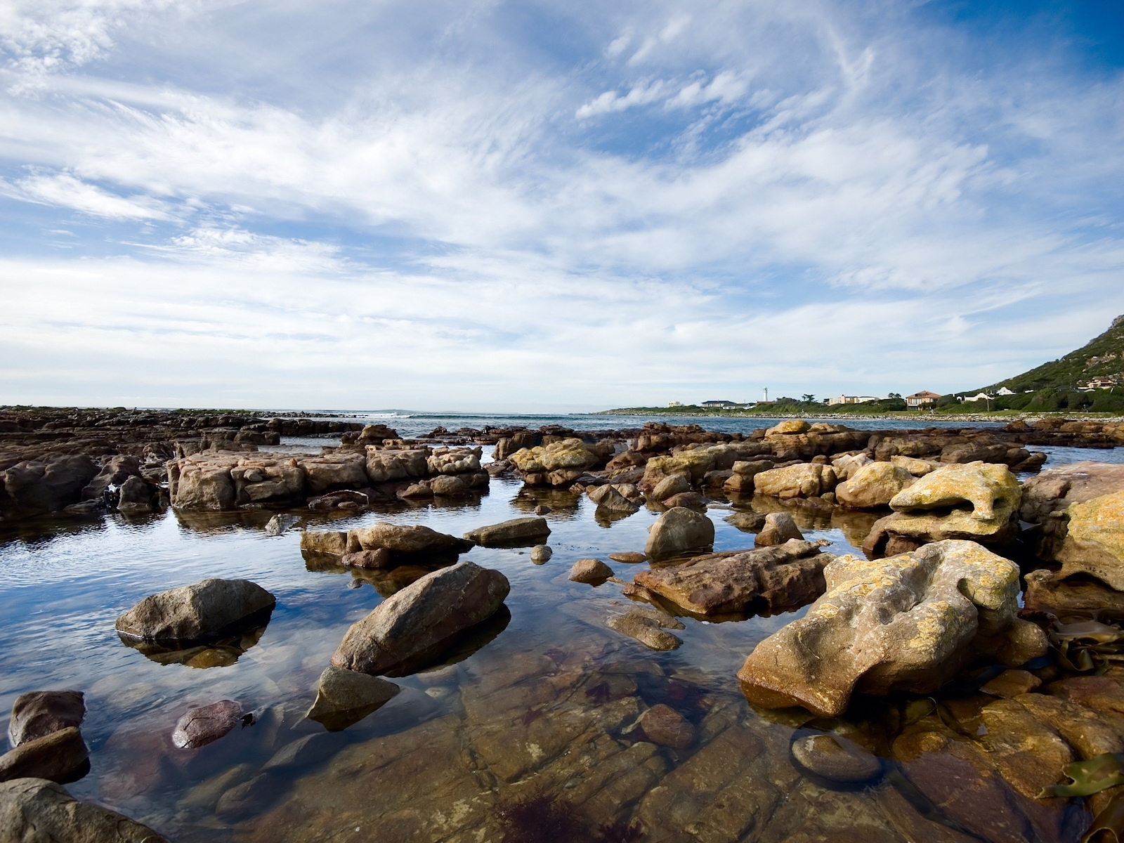 Rocky shoreline at low tide