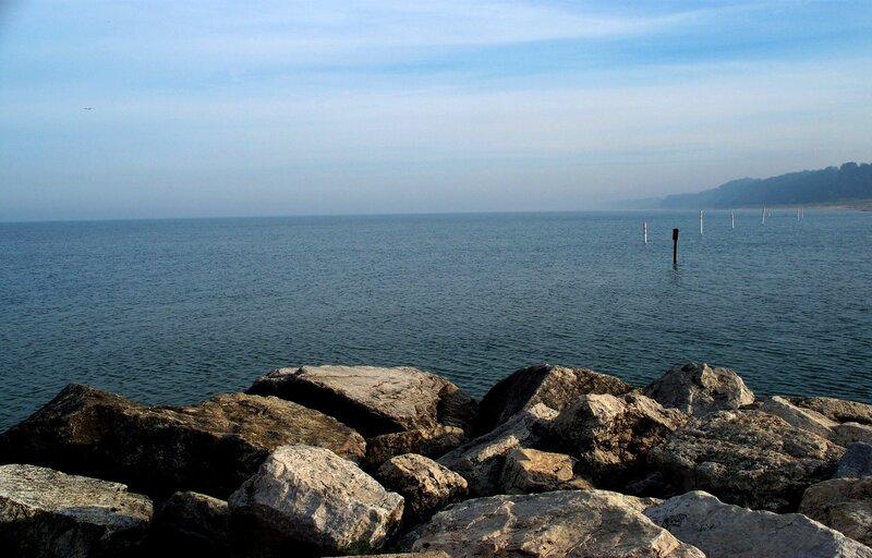 Rocky Shoreline at Sea — Blue, Calm