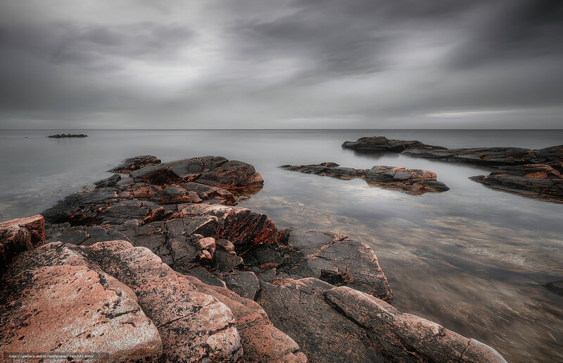Rocky Shoreline at Sea — Gray, Dramatic, Photograph